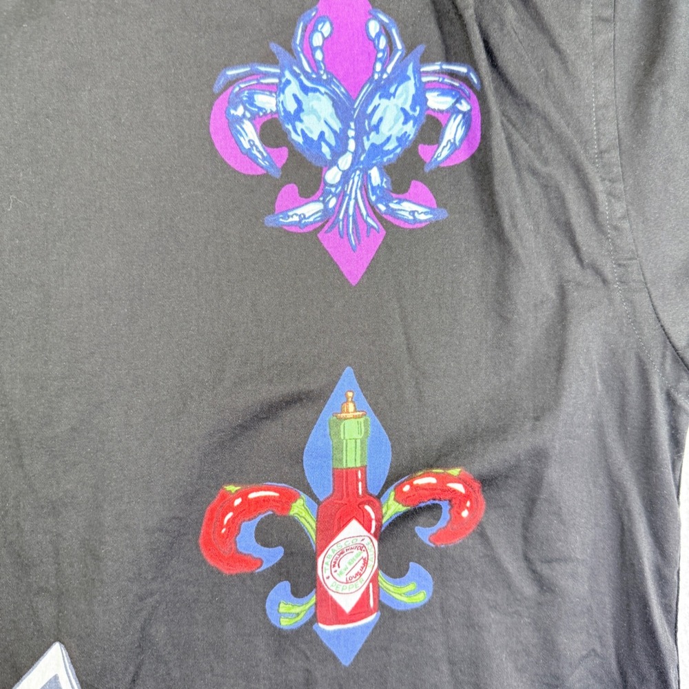 Tabasco Sportswear Button Down Shirt Mens Lg Black Bourbon Street NOLA Graphic - Picture 8 of 14
